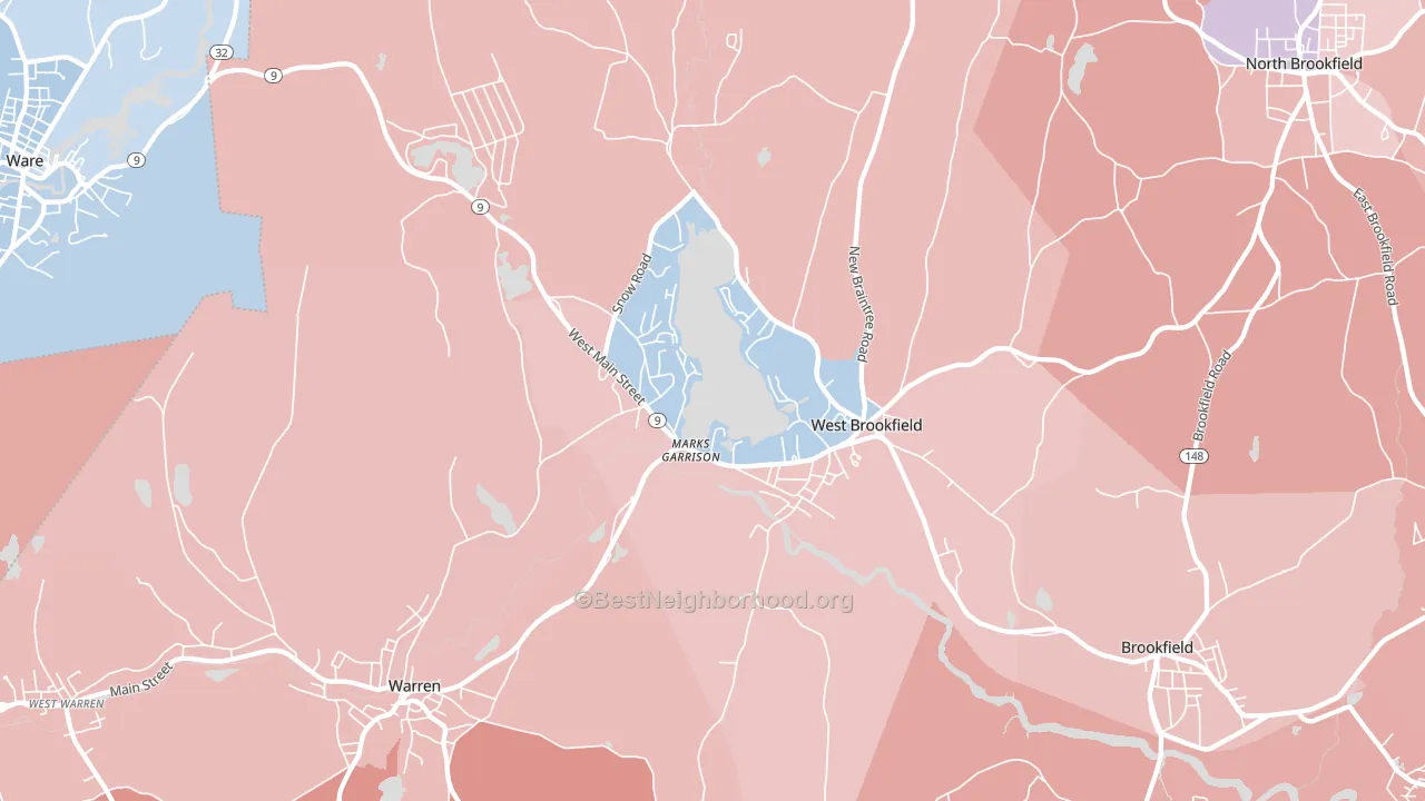 West Brookfield, MA block-group political-lean map