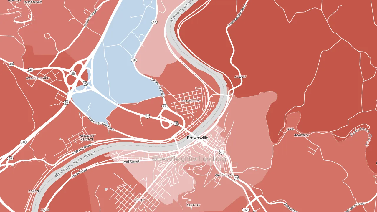 West Brownsville, PA block-group political-lean map