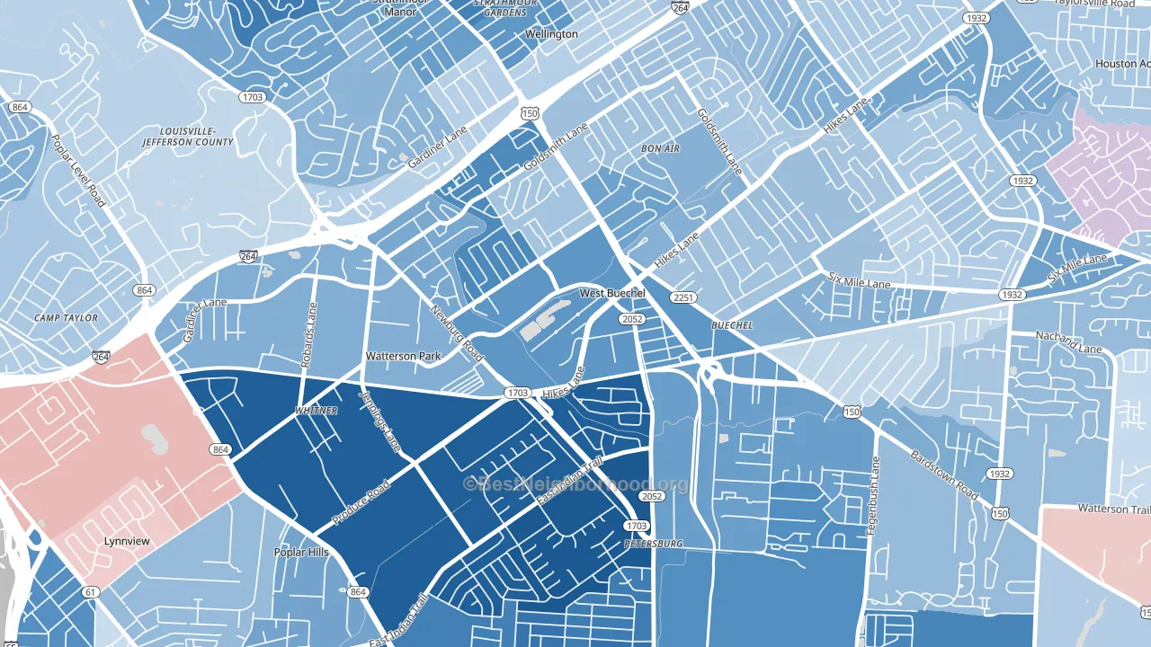 West Buechel, KY block-group political-lean map