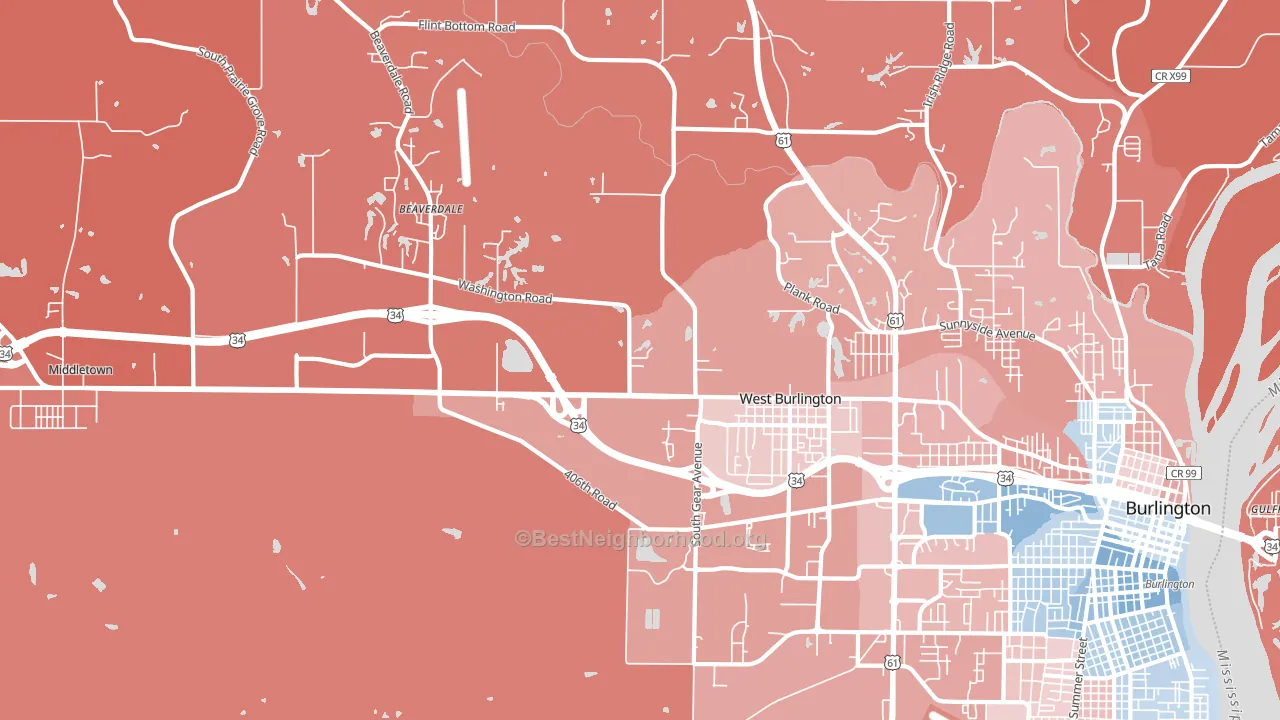 West Burlington, IA block-group political-lean map