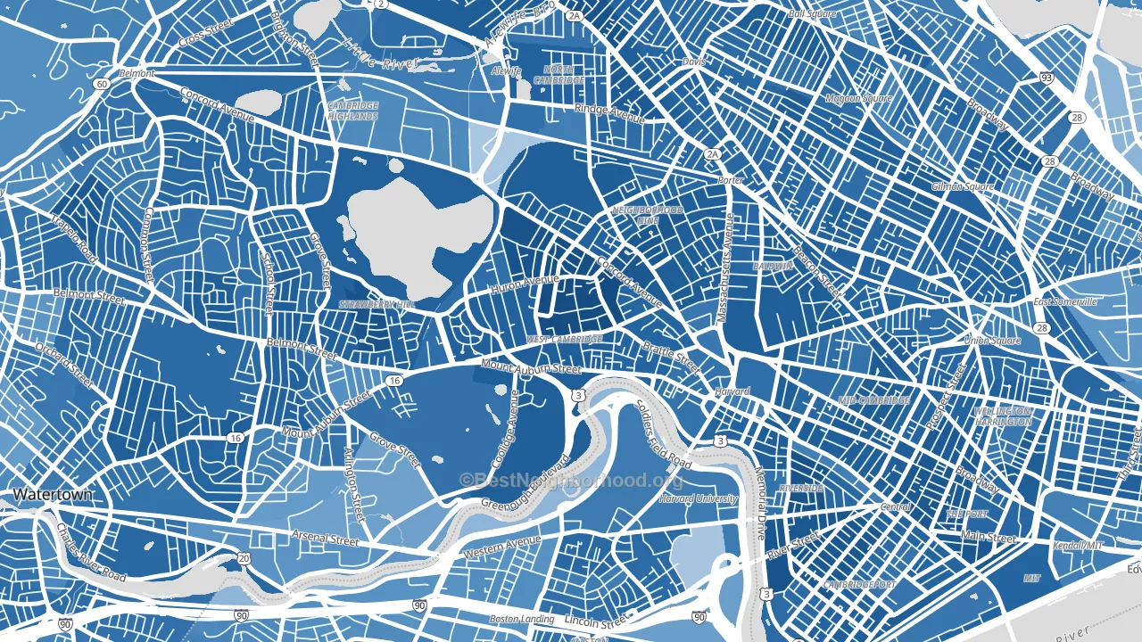 West Cambridge, Cambridge, MA block-group political-lean map
