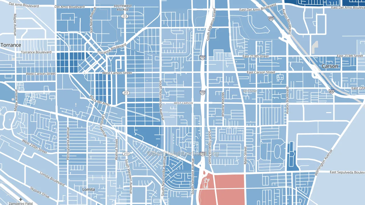 West Carson, CA block-group political-lean map