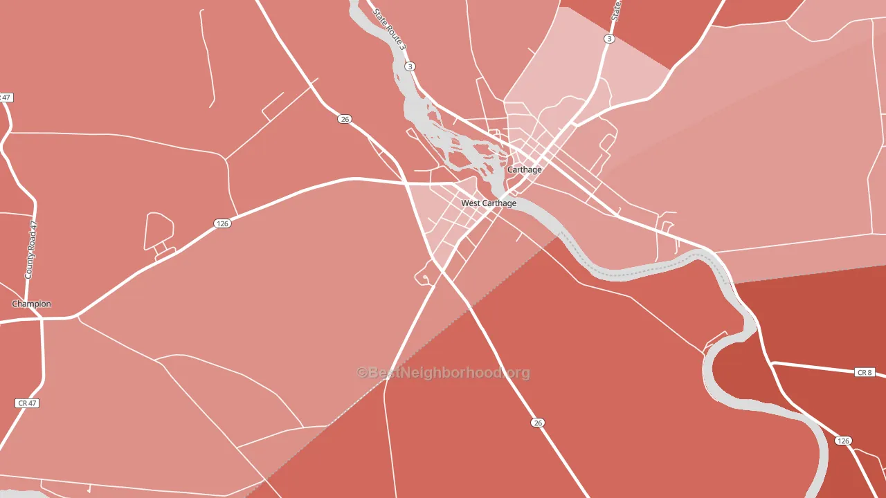 West Carthage, NY block-group political-lean map