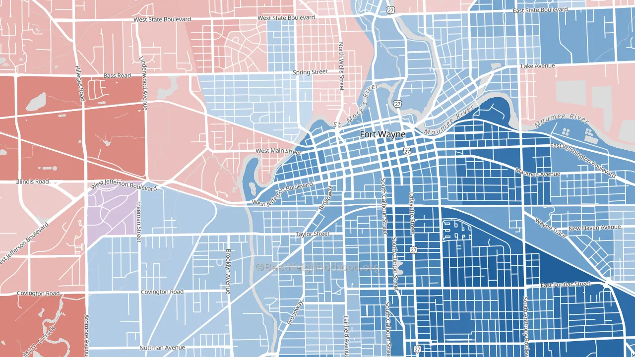 West Central, Fort Wayne, IN block-group political-lean map
