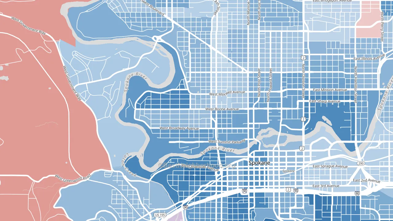 West Central, Spokane, WA block-group political-lean map
