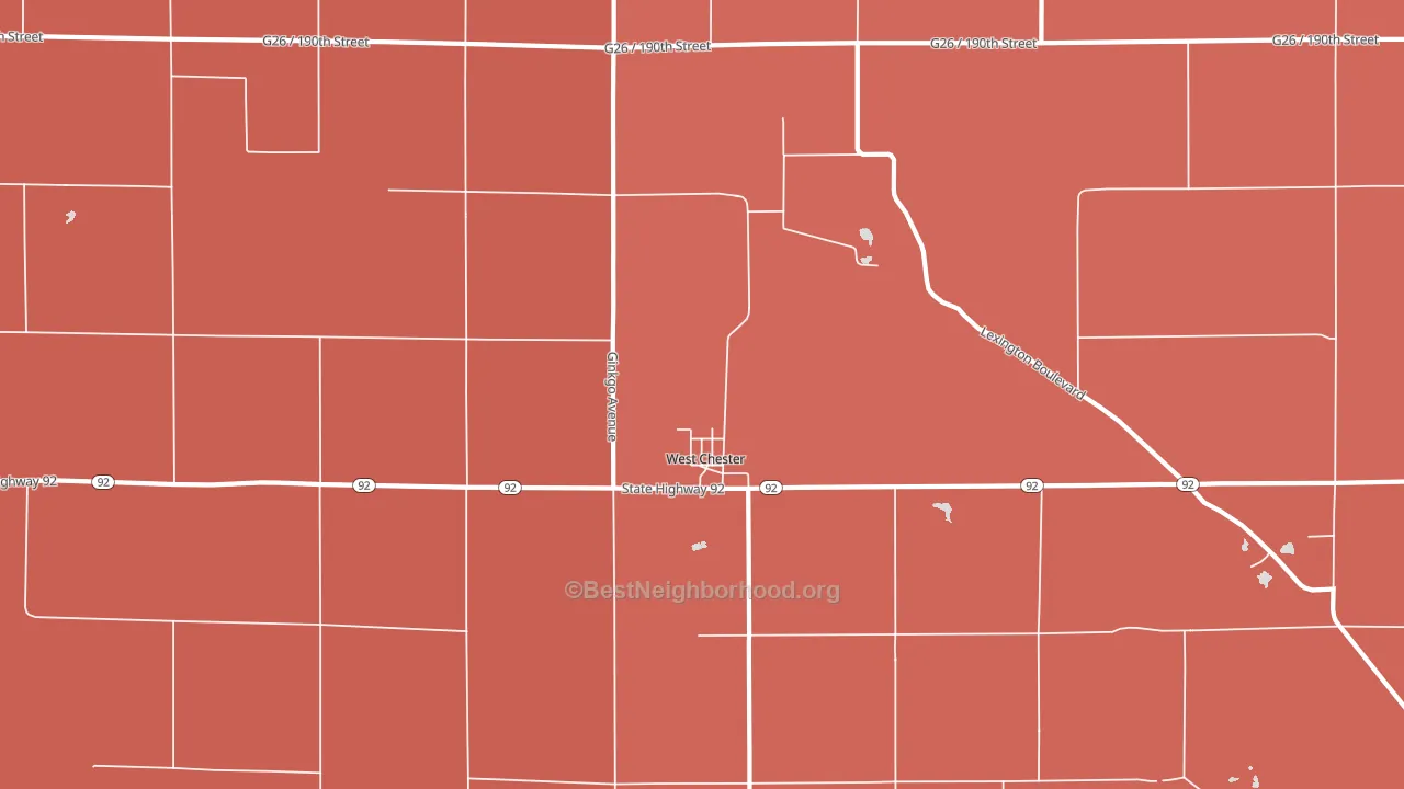 West Chester, IA block-group political-lean map