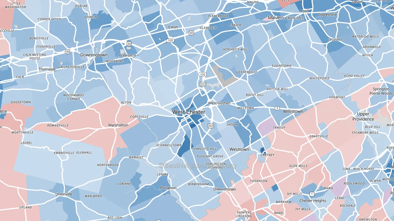 West Chester, PA block-group political-lean map