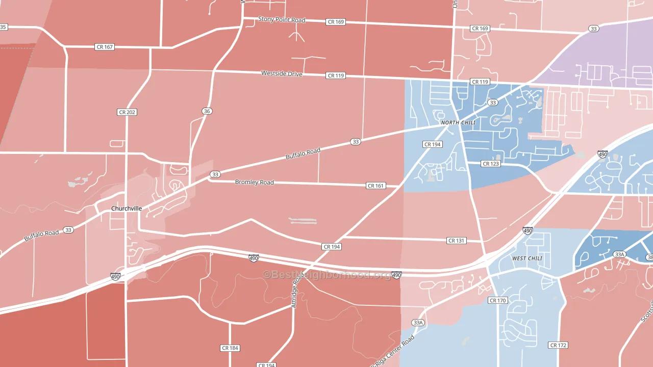 West Chili, NY block-group political-lean map