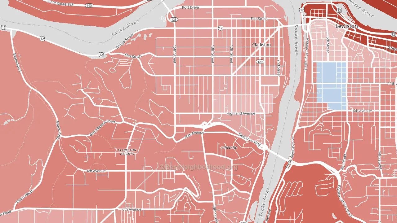 West Clarkston-Highland, WA block-group political-lean map