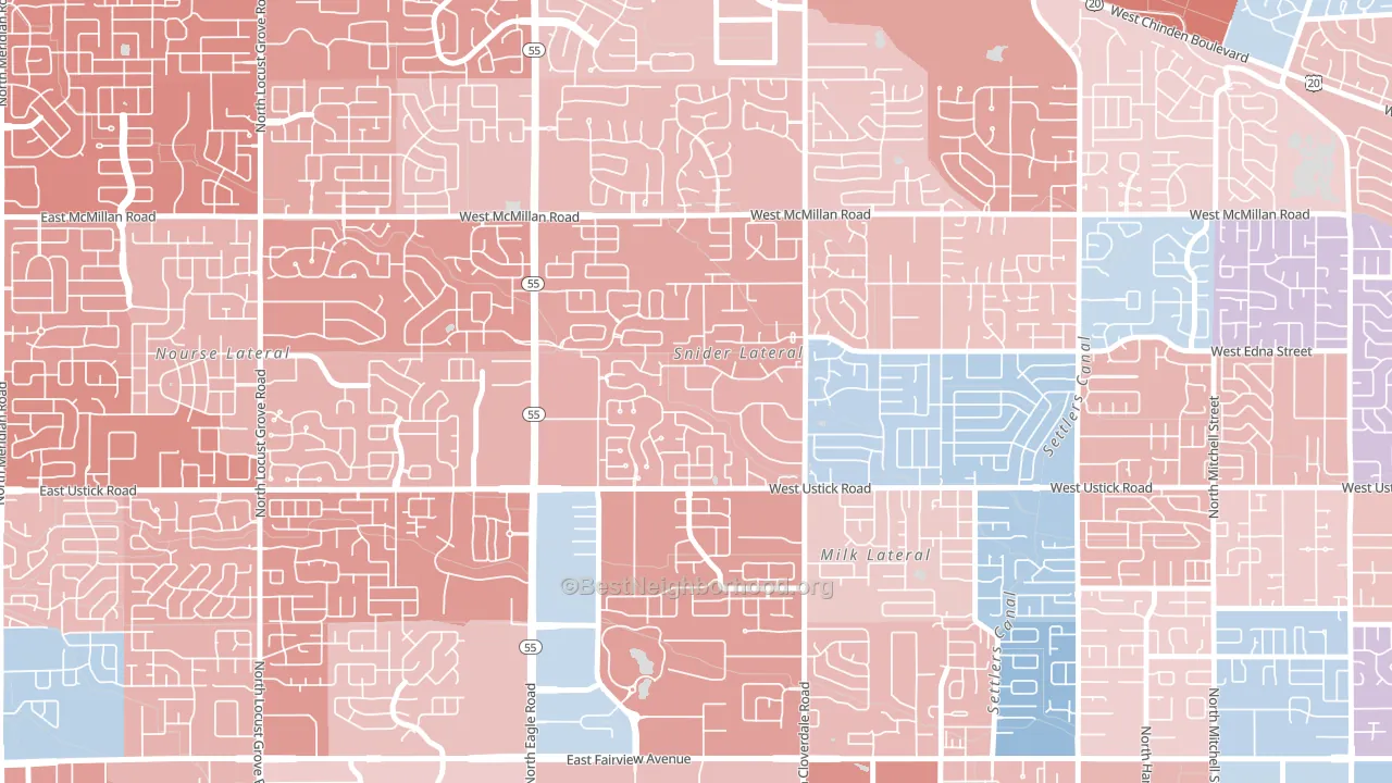 West Cloverdale, Boise, ID block-group political-lean map
