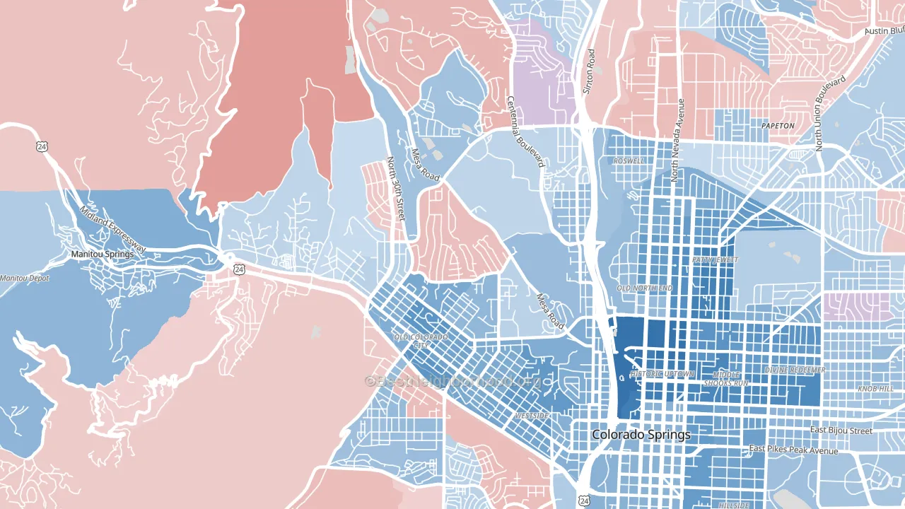 West Colorado Springs, Colorado Springs, CO block-group political-lean map