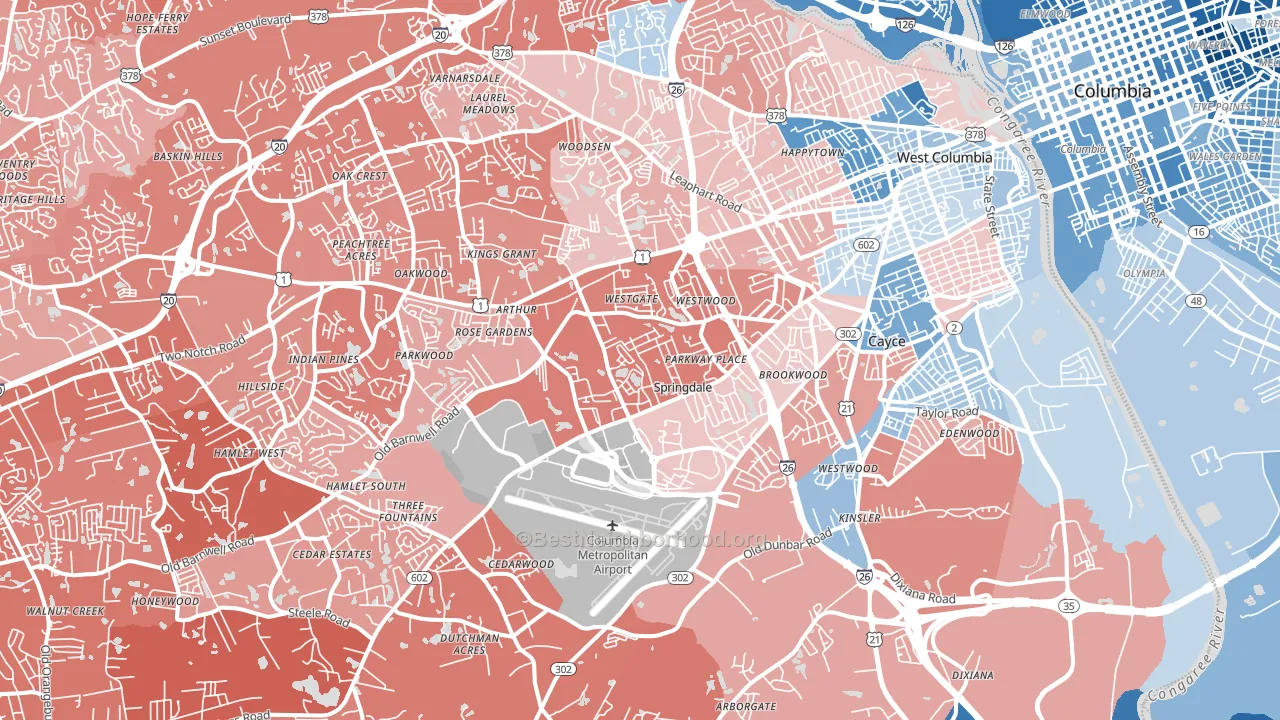 West Columbia, SC block-group political-lean map