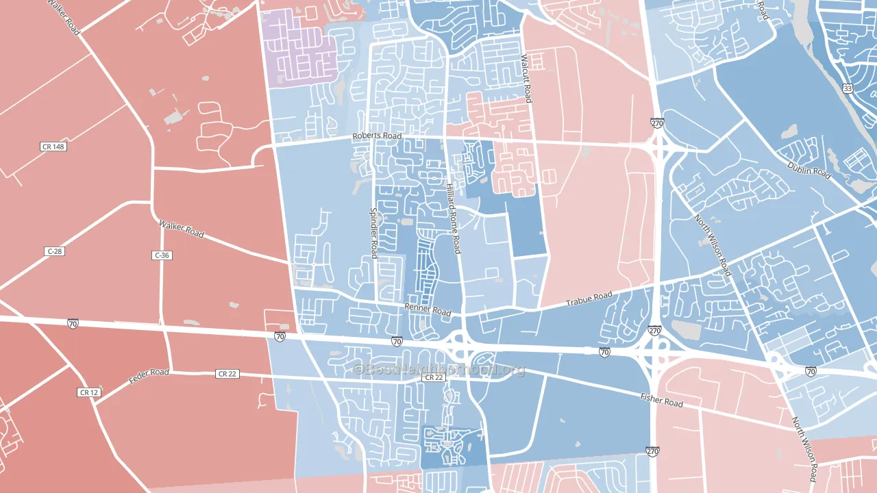 West Columbus Interim, Hilliard, OH block-group political-lean map