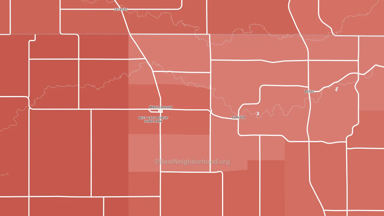 West Concord, MN block-group political-lean map