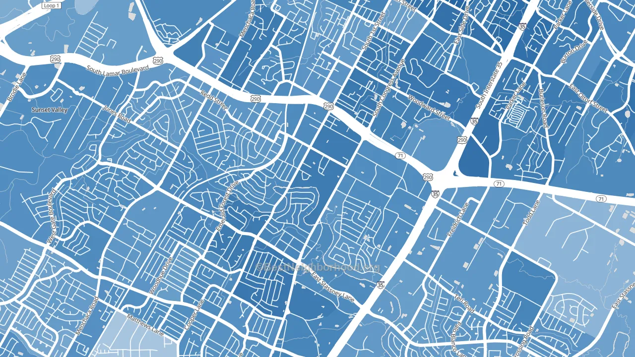 West Congress, Austin, TX block-group political-lean map
