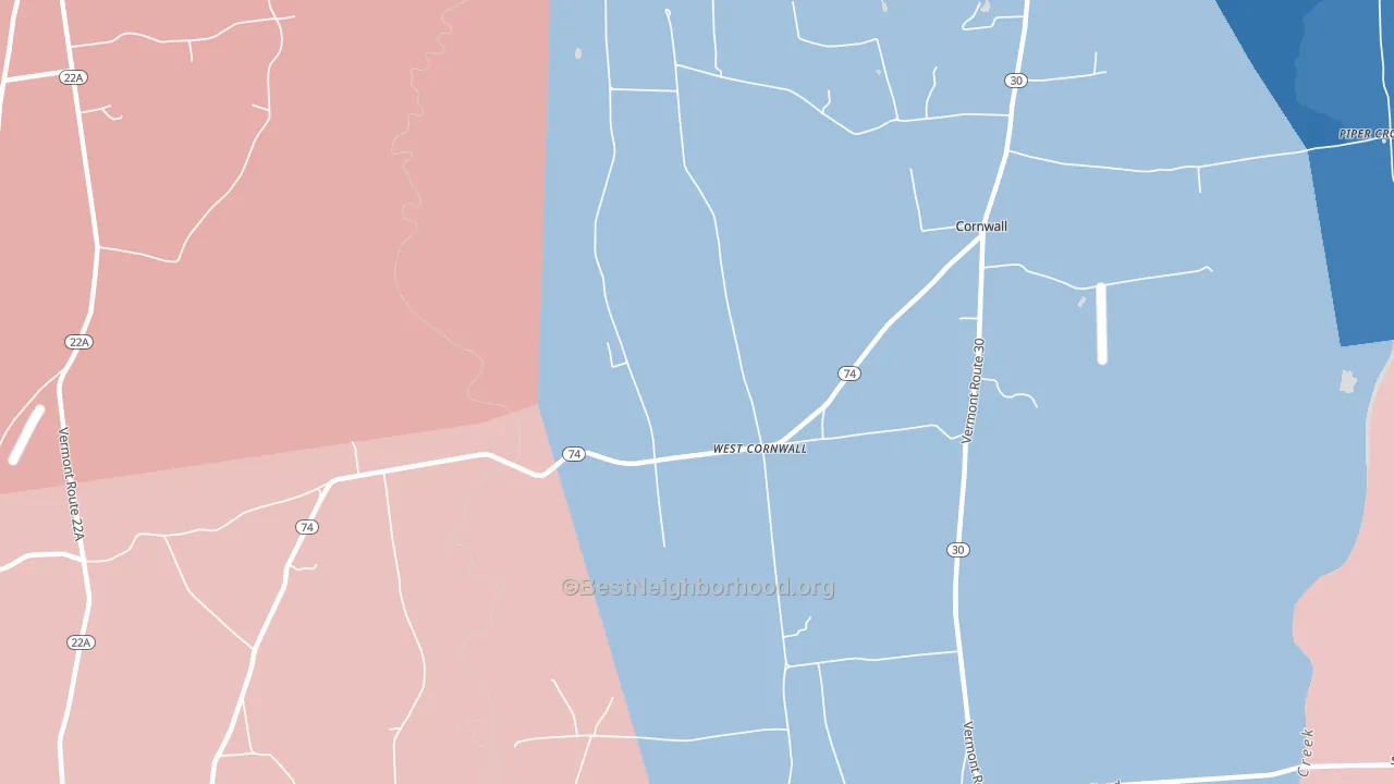 West Cornwall, VT block-group political-lean map