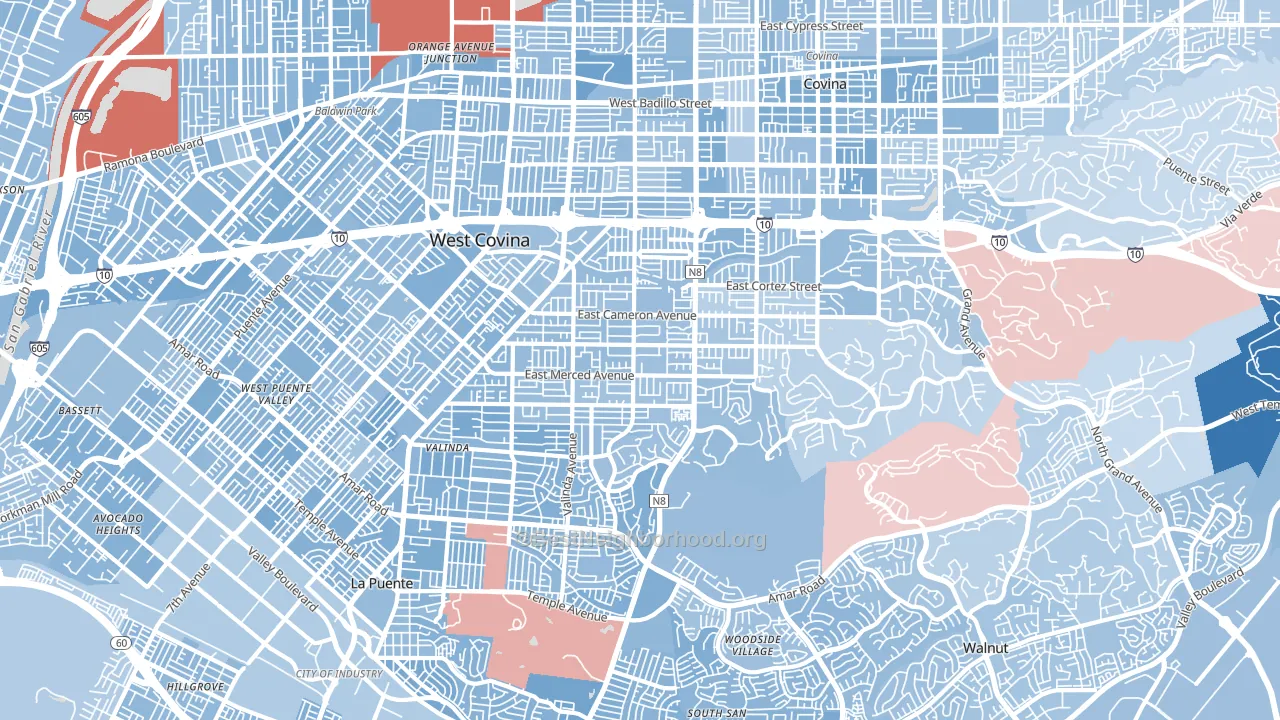 West Covina, CA block-group political-lean map
