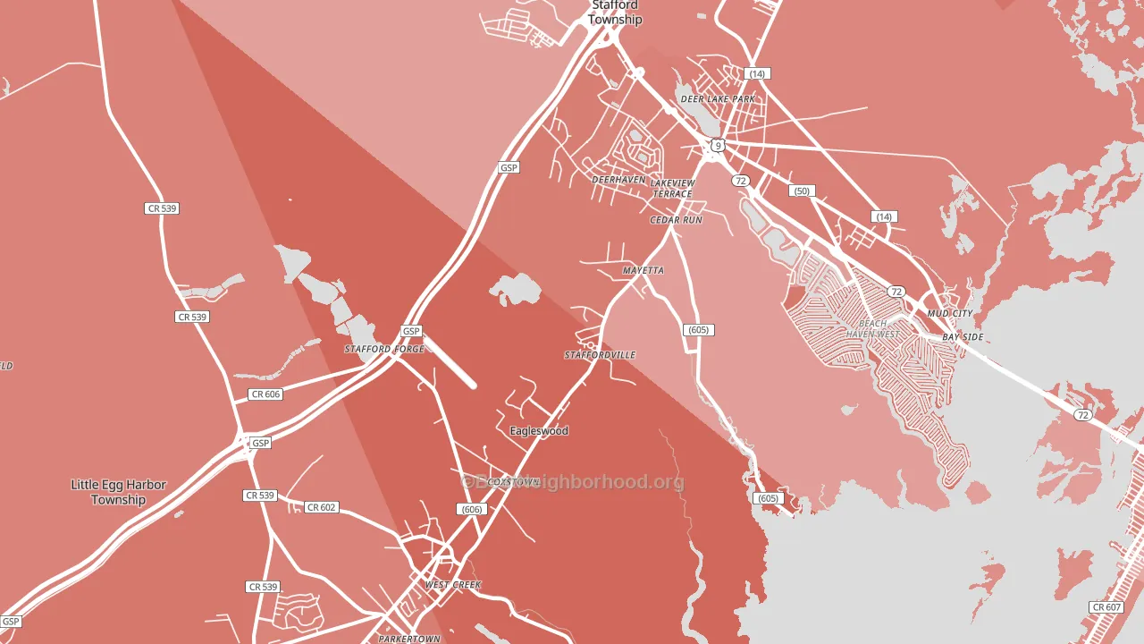 West Creek, NJ block-group political-lean map