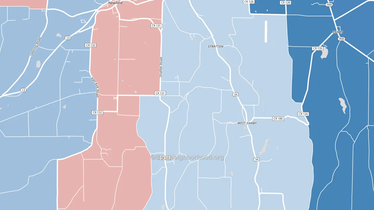 West Danby, NY block-group political-lean map