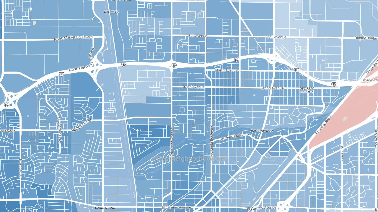 West del Paso Heights, Sacramento, CA block-group political-lean map