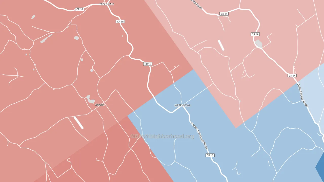 West Delhi, NY block-group political-lean map