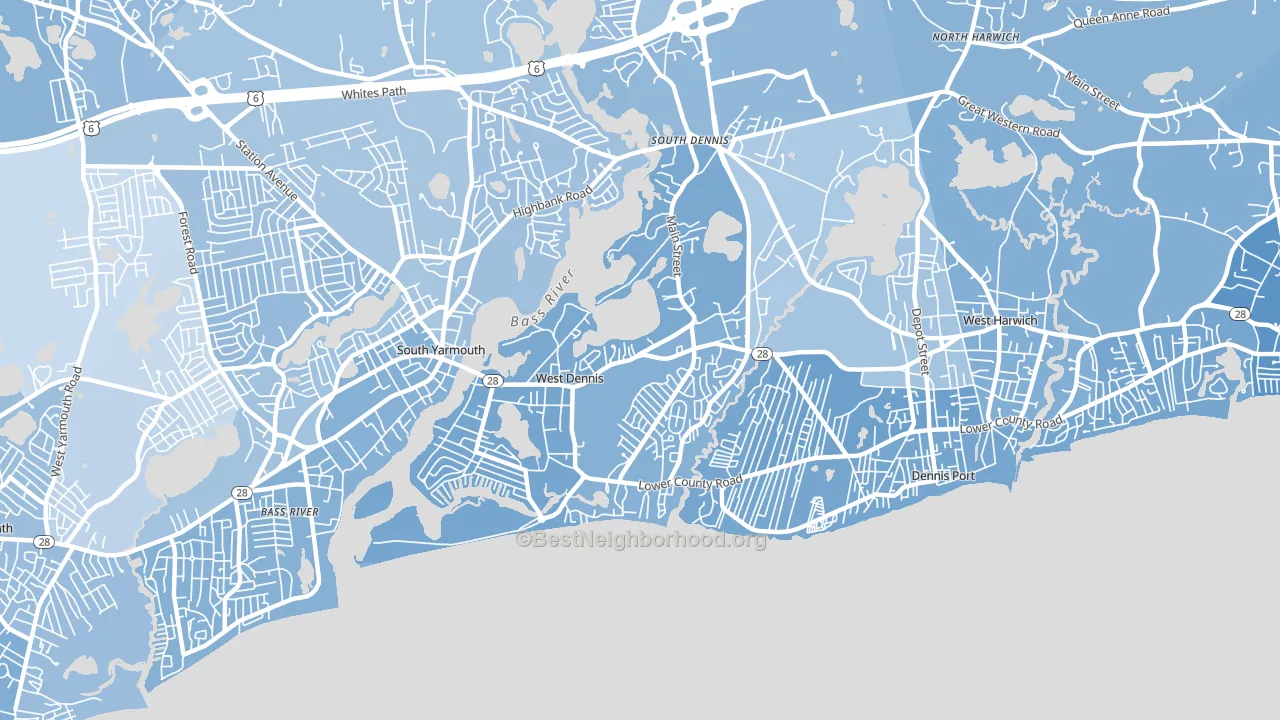 West Dennis, MA block-group political-lean map