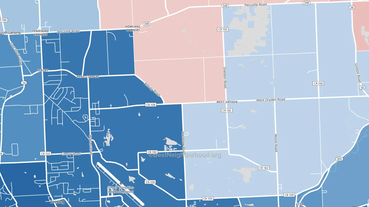 West Dryden, NY block-group political-lean map