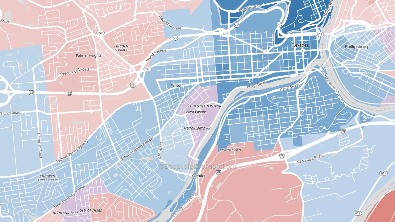 West Easton, PA block-group political-lean map