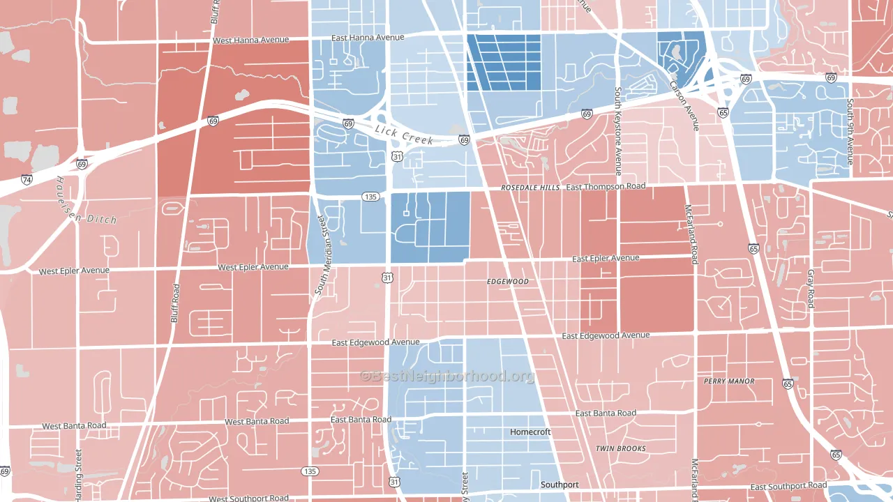 West Edgewood, Indianapolis, IN block-group political-lean map