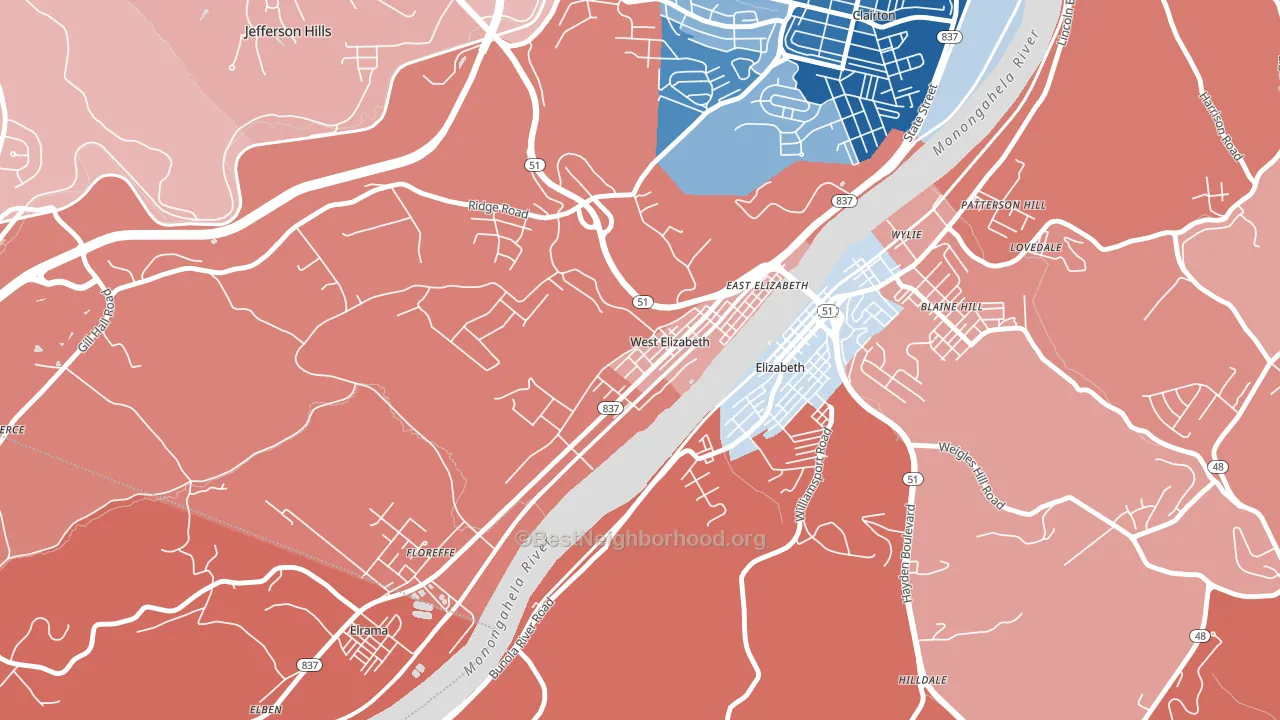 West Elizabeth, PA block-group political-lean map
