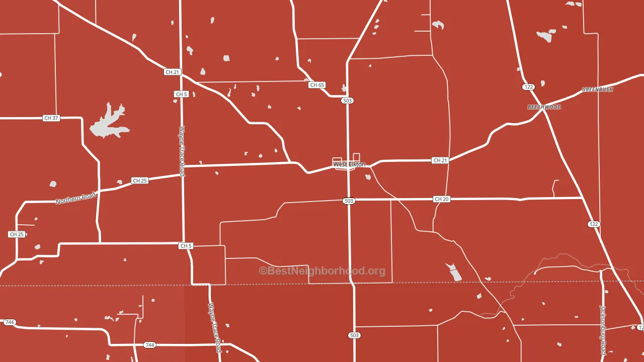 West Elkton, OH block-group political-lean map