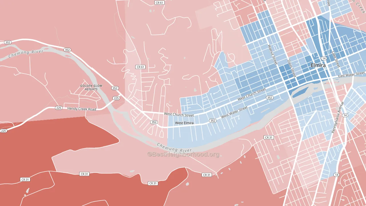 West Elmira, NY block-group political-lean map