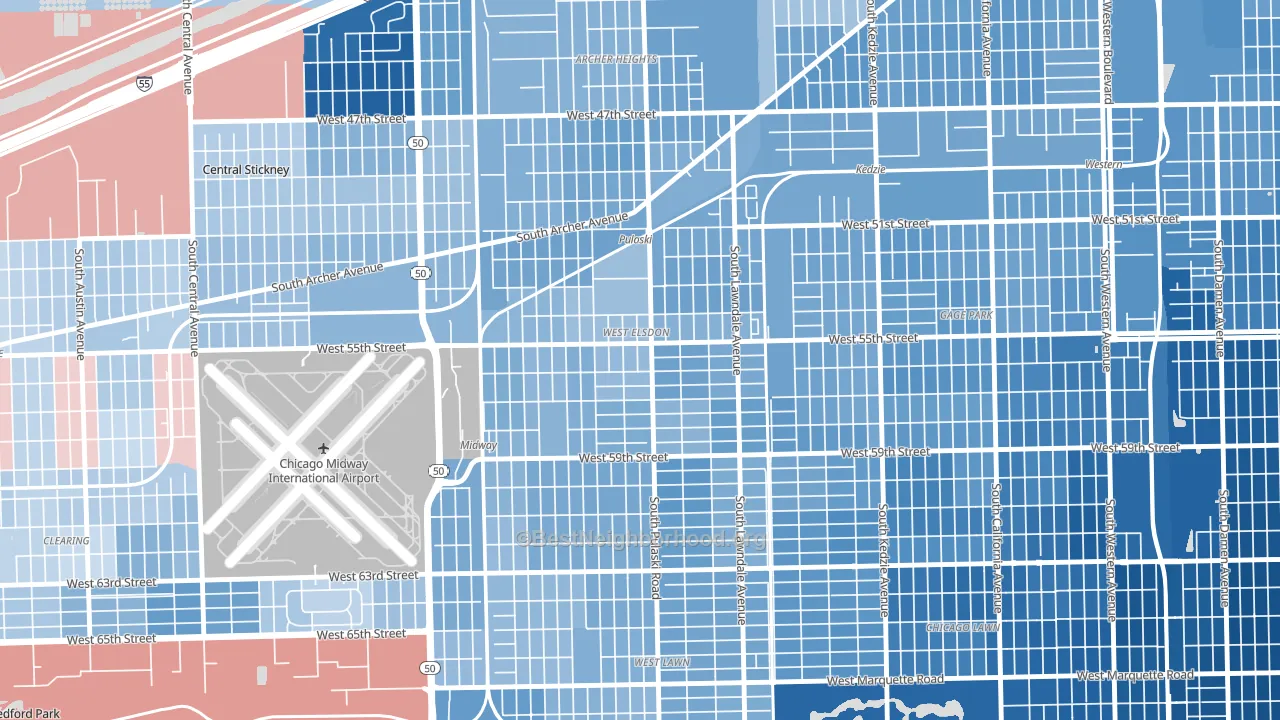 West Elsdon, Chicago, IL block-group political-lean map