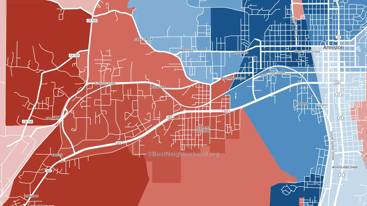 West End-Cobb Town, AL block-group political-lean map