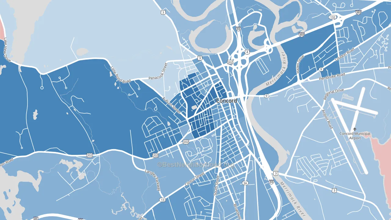 West End, Concord, NH block-group political-lean map