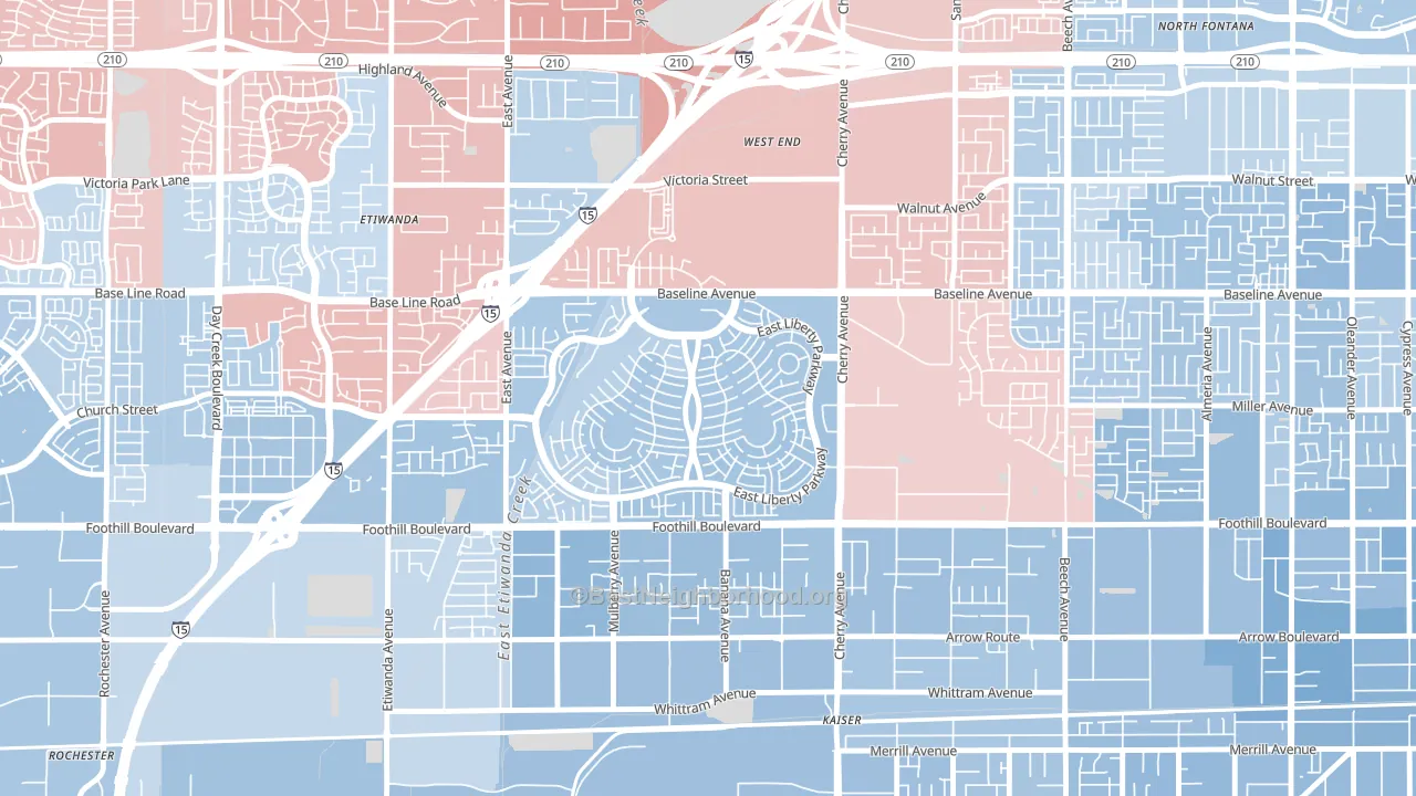 West End, Fontana, CA block-group political-lean map