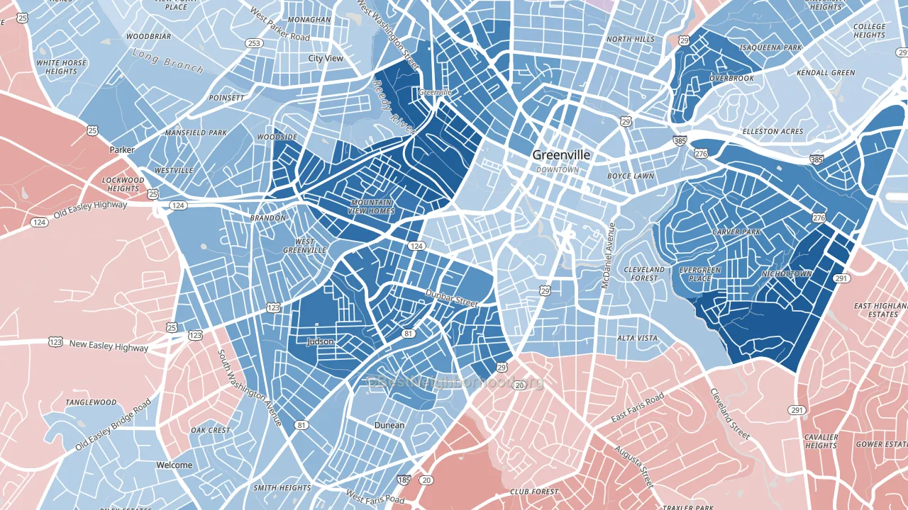 West End, Greenville, SC block-group political-lean map