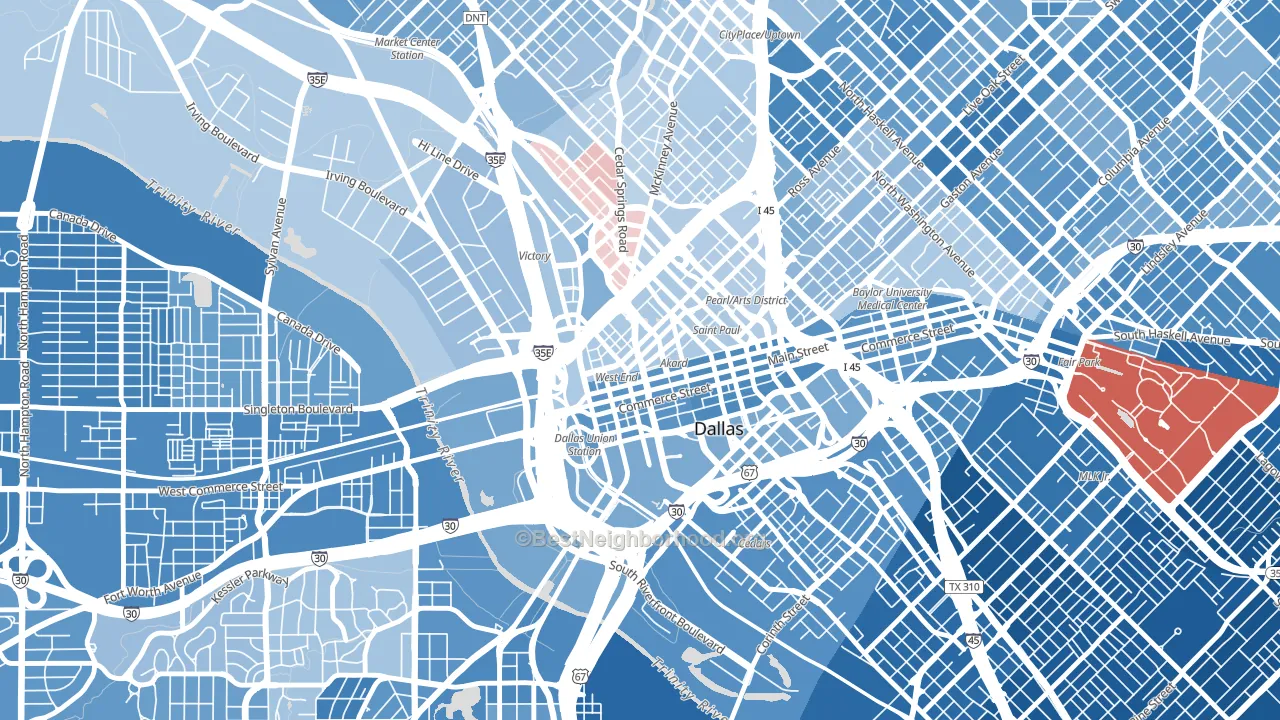 West End Historic District, Dallas, TX block-group political-lean map