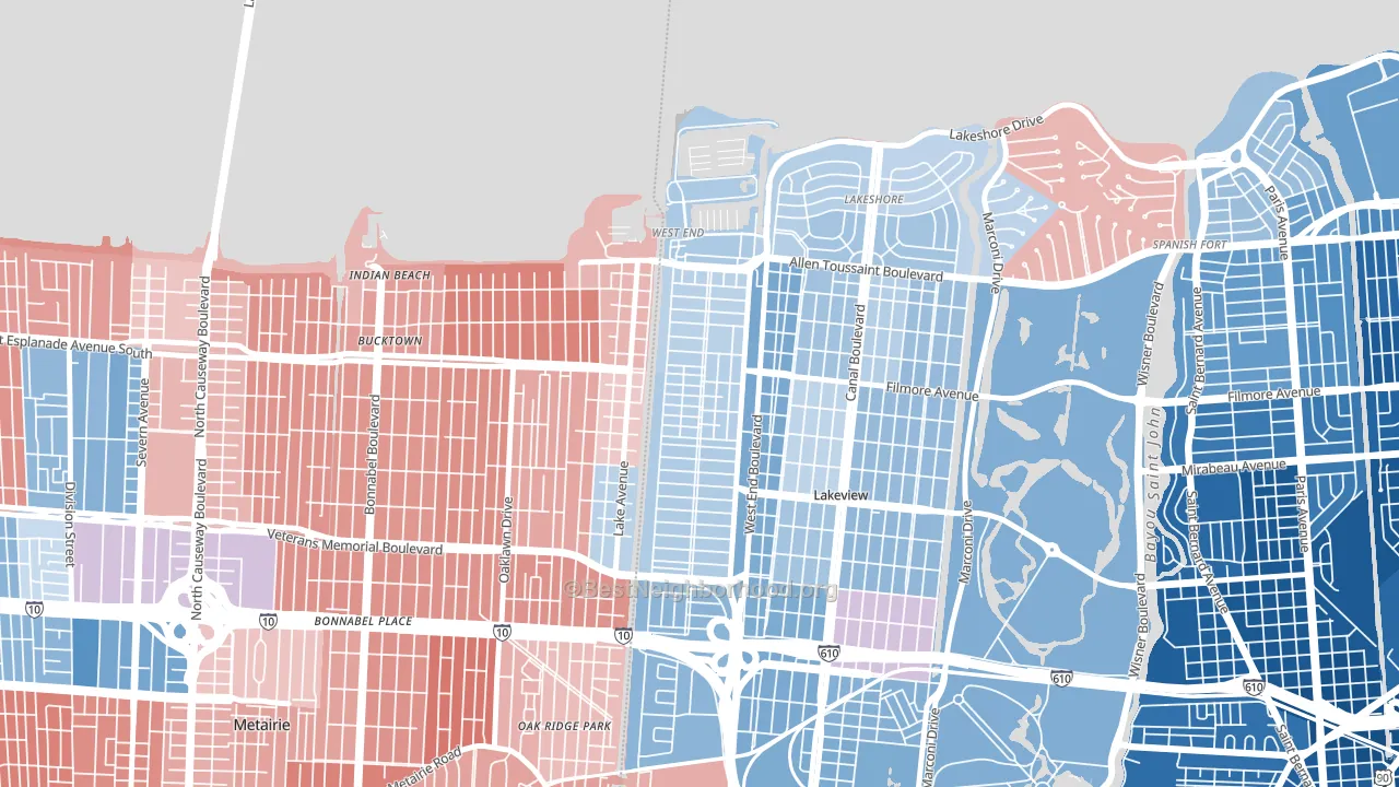 West End, New Orleans, LA block-group political-lean map