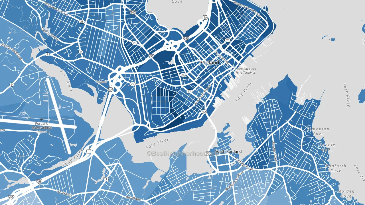 West End, Portland, ME block-group political-lean map