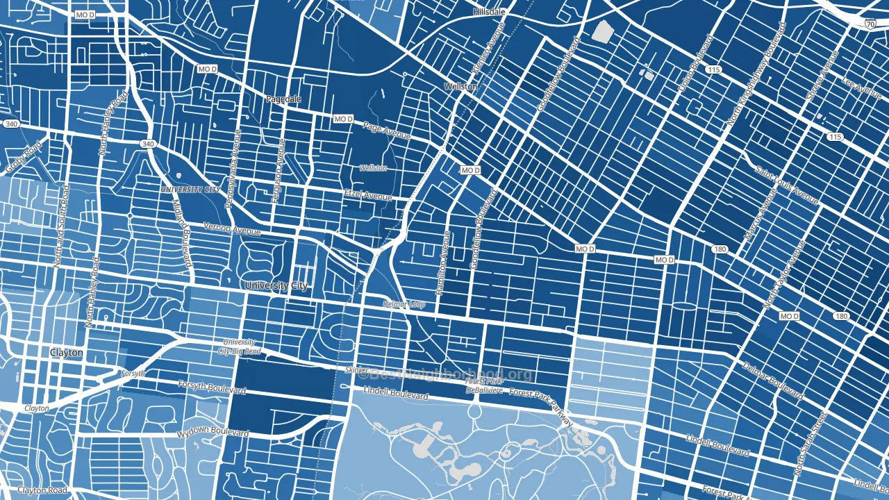 West End, St. Louis, MO block-group political-lean map