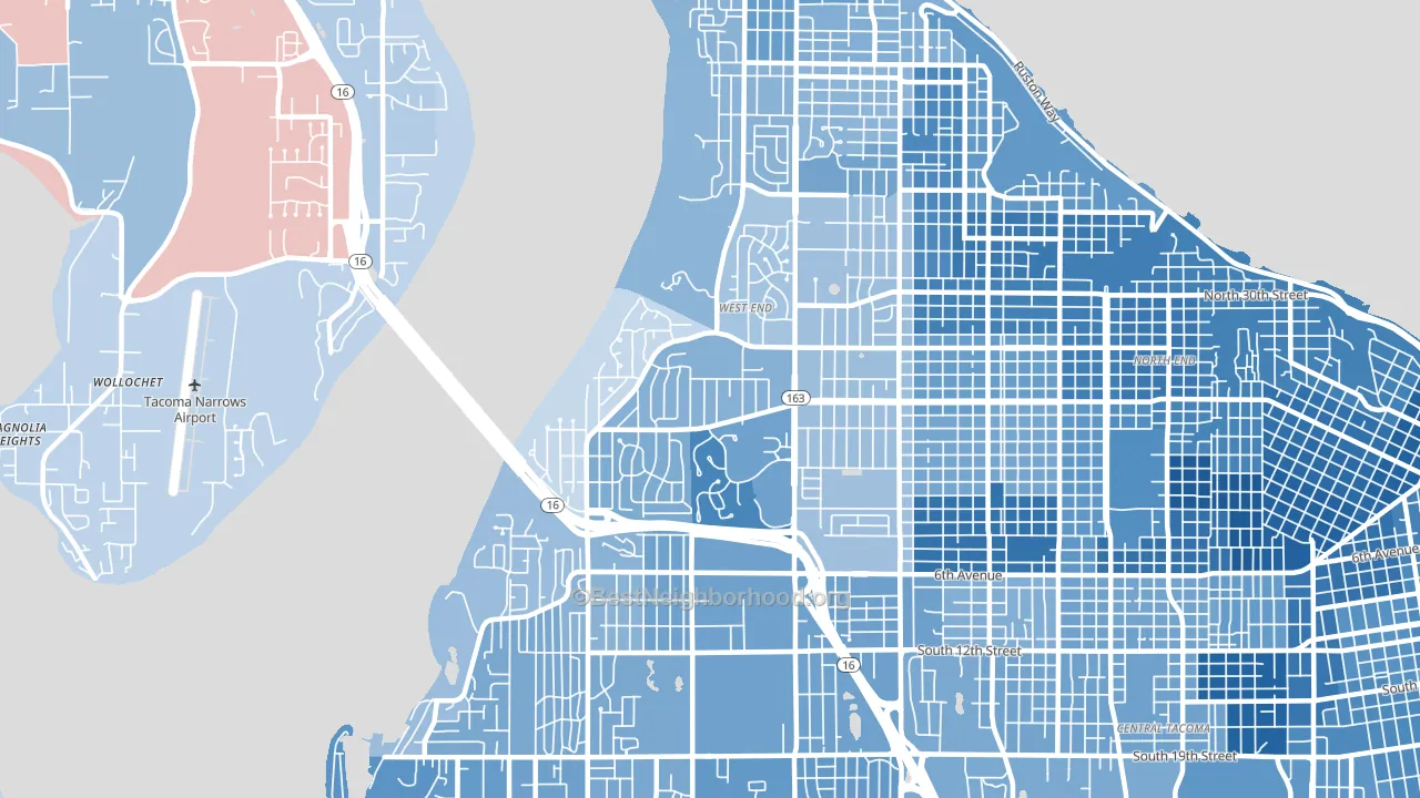West End, Tacoma, WA block-group political-lean map