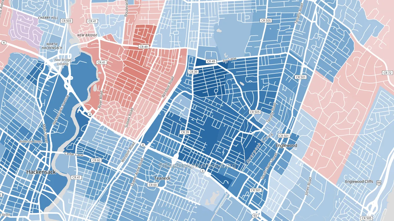 West Englewood, Teaneck, NJ block-group political-lean map