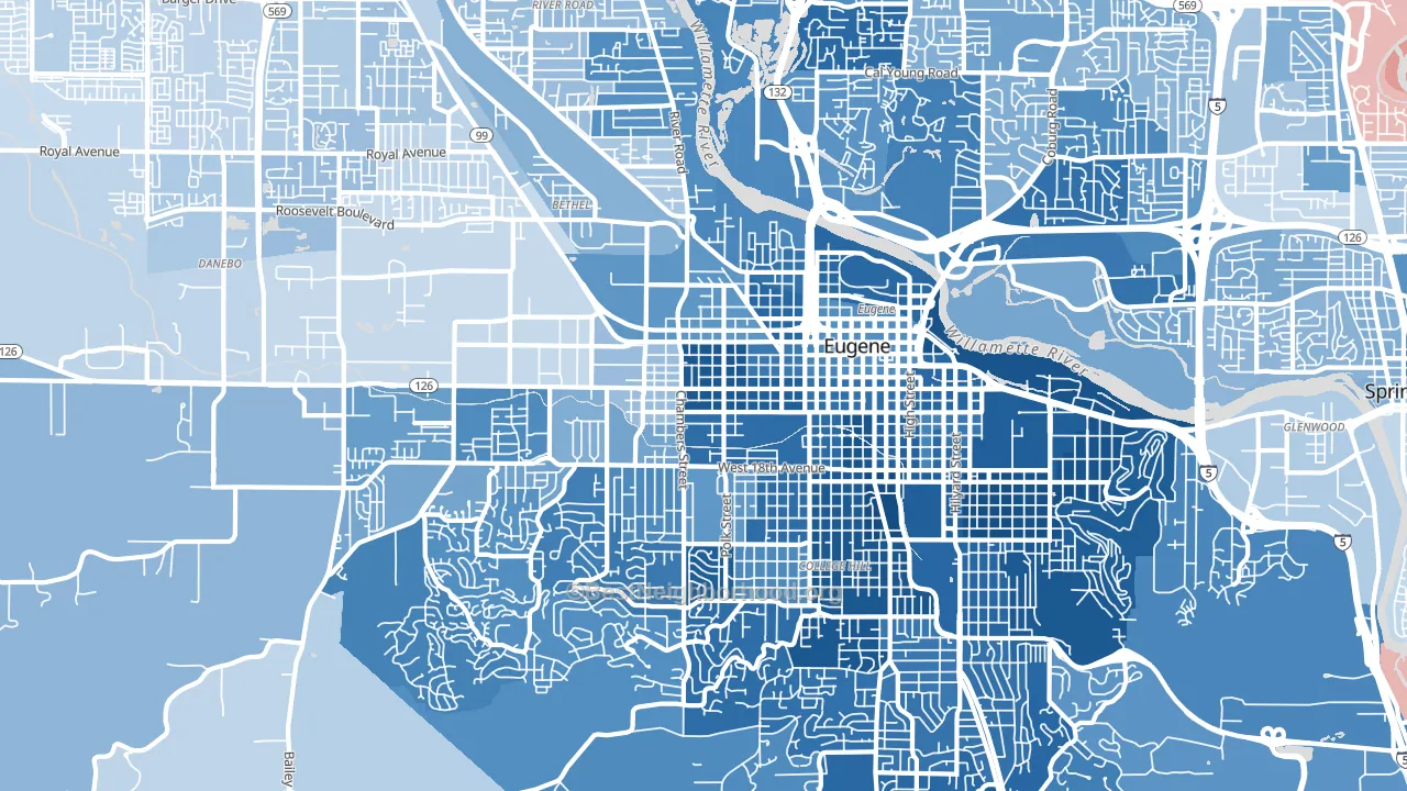 West Eugene, Eugene, OR block-group political-lean map