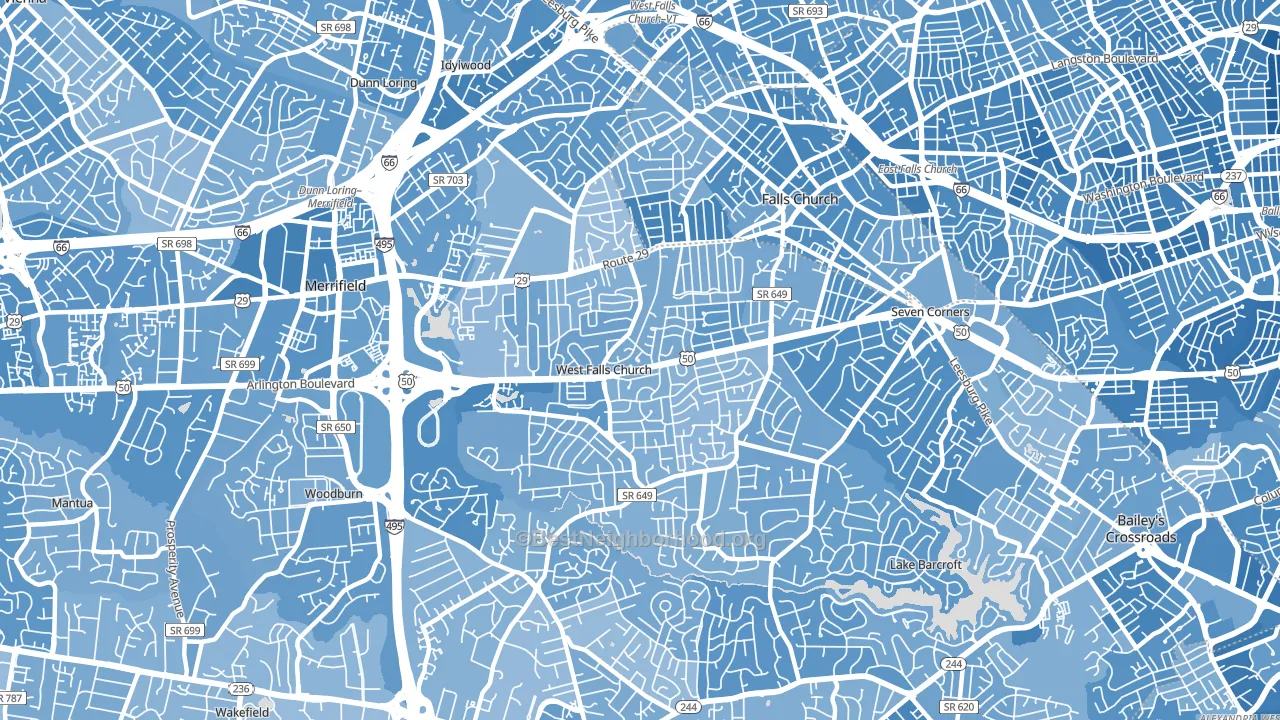 West Falls Church, VA block-group political-lean map