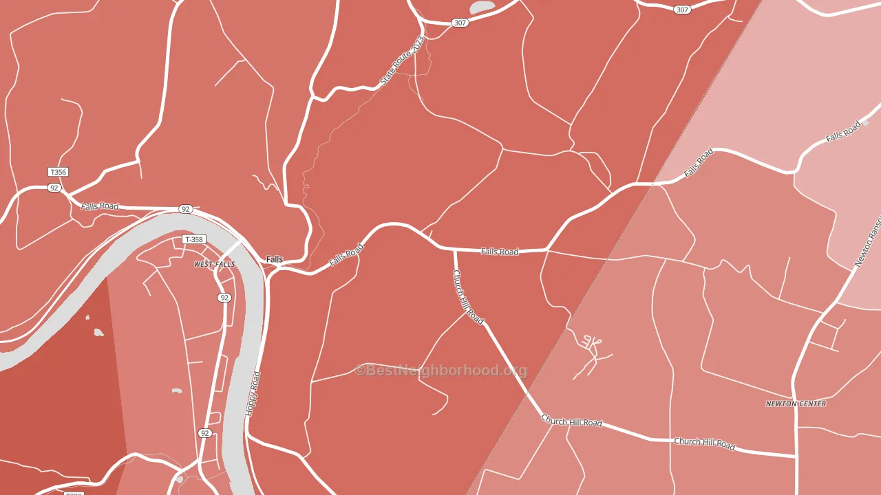 West Falls, PA block-group political-lean map