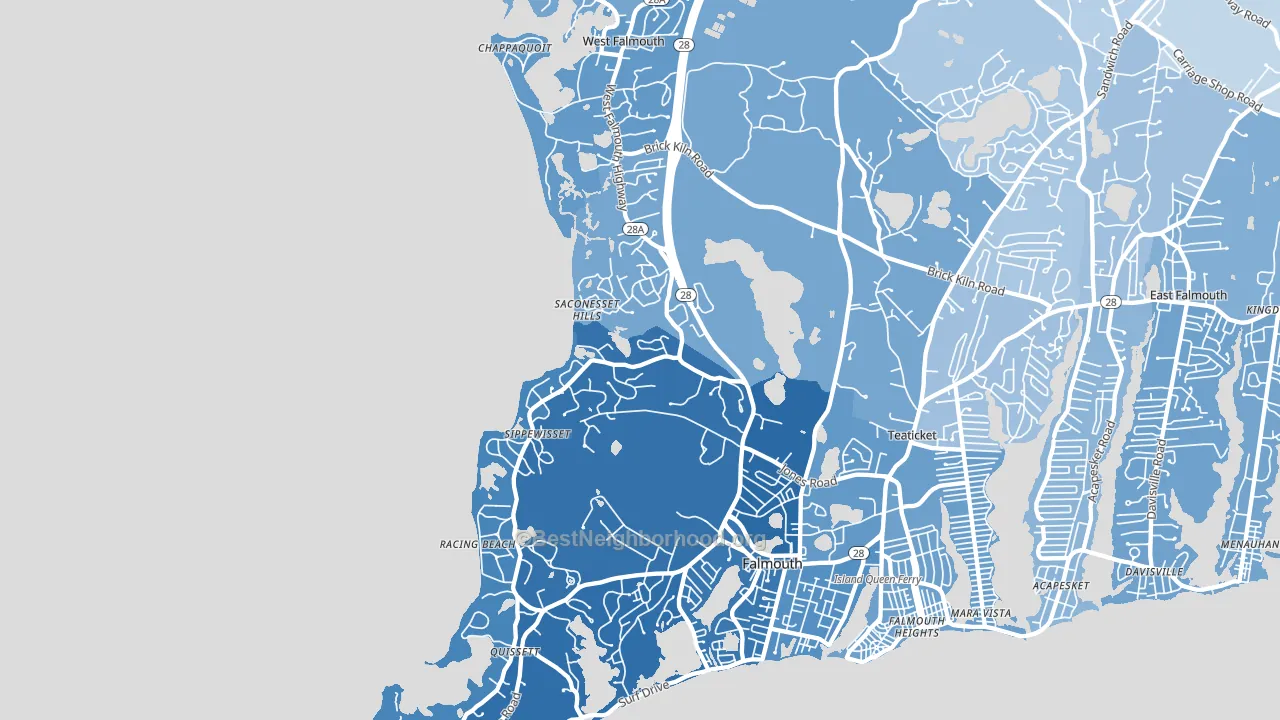 West Falmouth, MA block-group political-lean map
