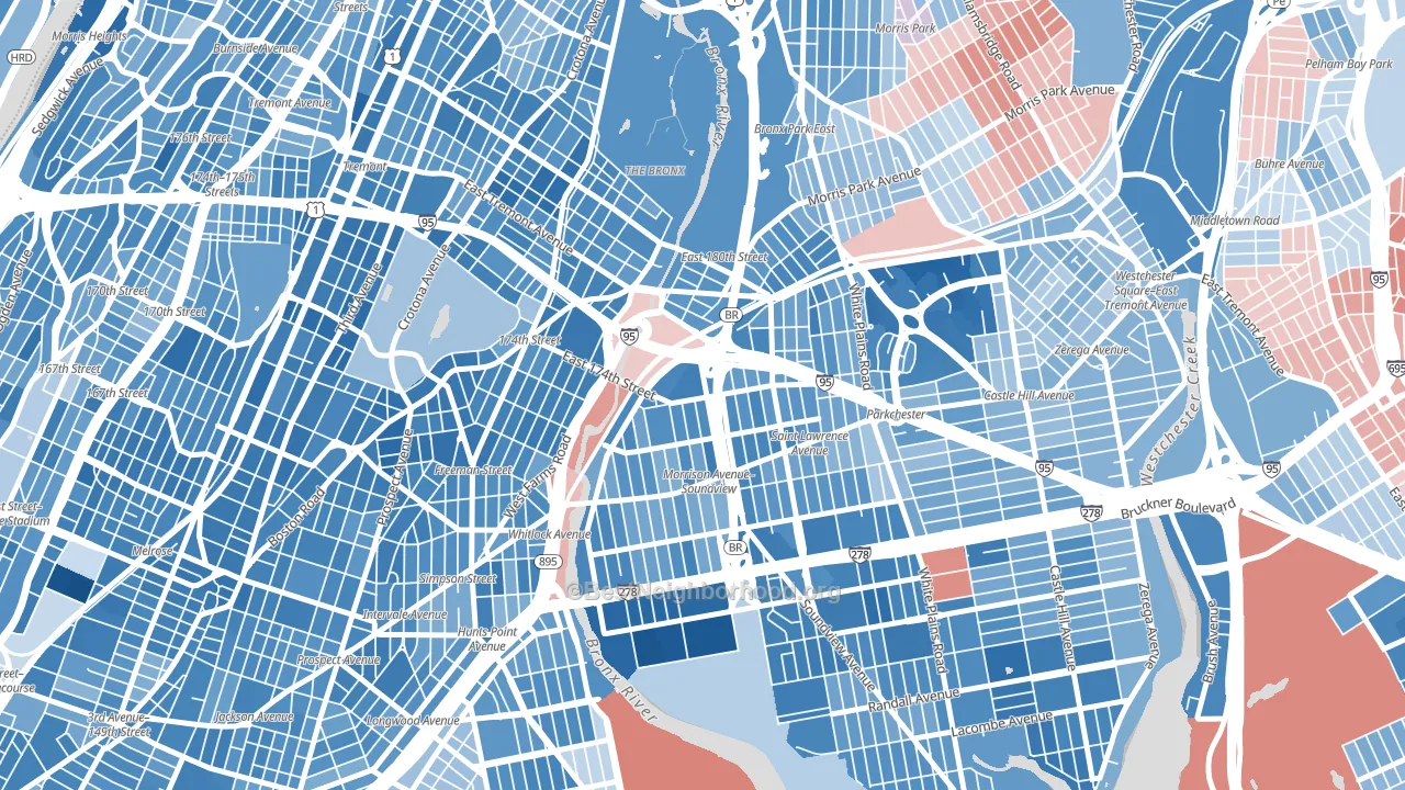 West Farms, Bronx, NY block-group political-lean map