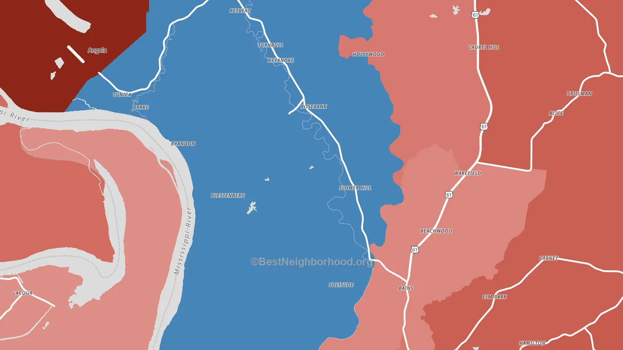 West Feliciana Parish, LA block-group political-lean map