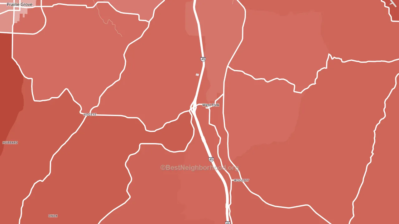 West Fork, AR block-group political-lean map